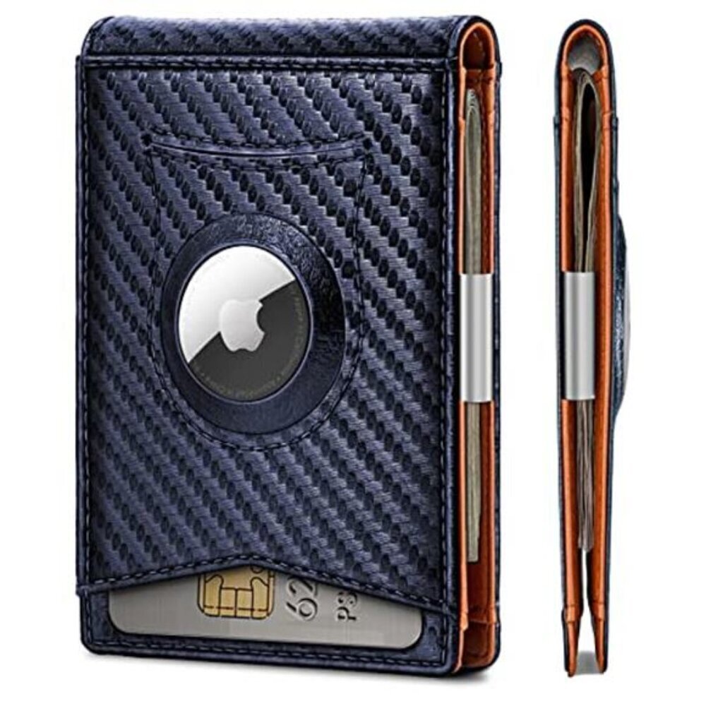 Slim Leather Wallet for Men AirTag Compatible Front Pocket